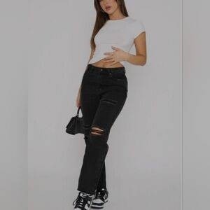 White Fox Boutique Love Stoned Boyfriend Jeans Vintage Black- Size Medium NEW